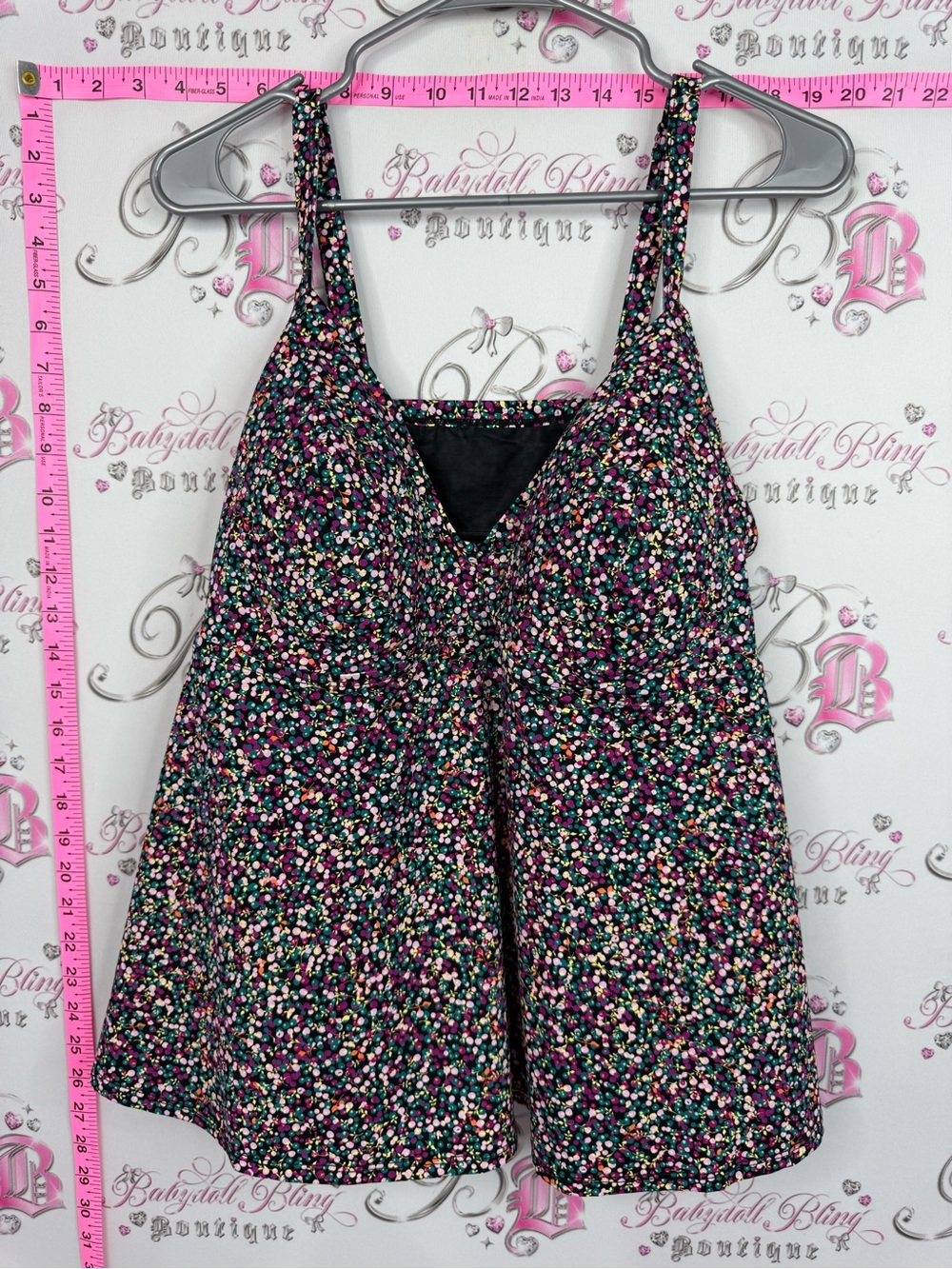 Tankini top tank pool beach Floral Confetti Tank Top - Black/Multi